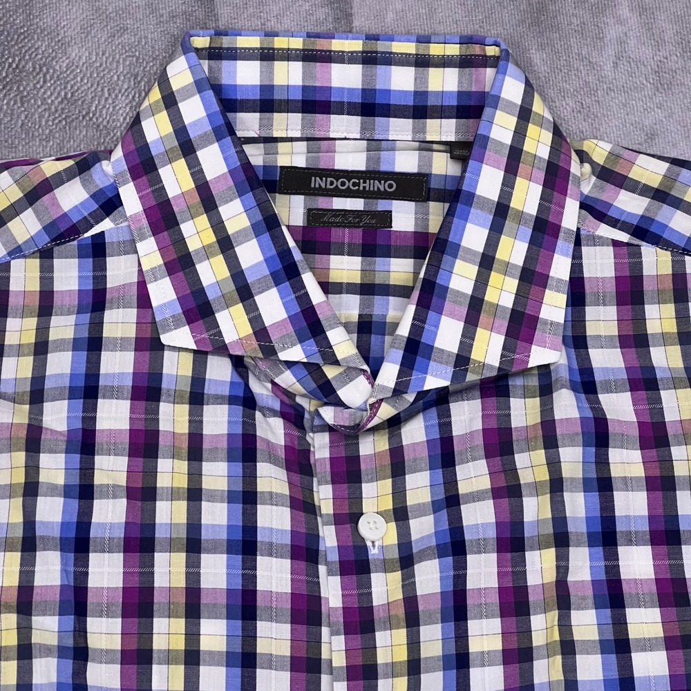 Indochino Button Down Shirt Mens Custom Multicolor Check Plaid Excellent Cotton